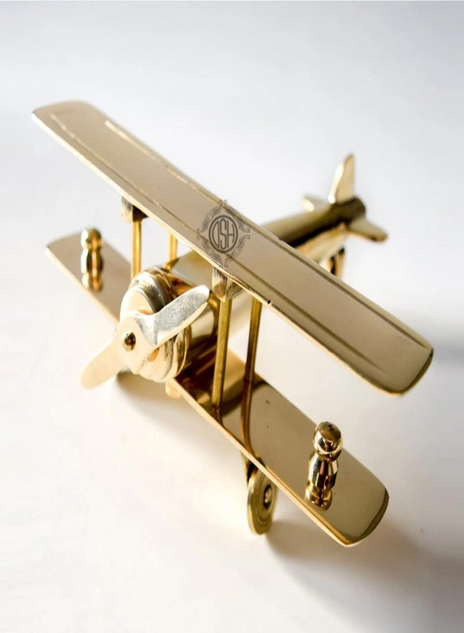 DSH Brass Aeroplane Model Showpiece, Antique Table Top Miniature Decorative Showpiece for Home Decor & Office Table with Gold, Glossy and Shiny Finish - Image 1